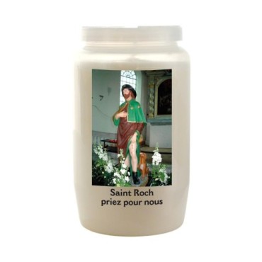 Veilleuse blanche 3 jours avec image classique de saint, hauteur 9,5 cm Ø 5.5 cm..