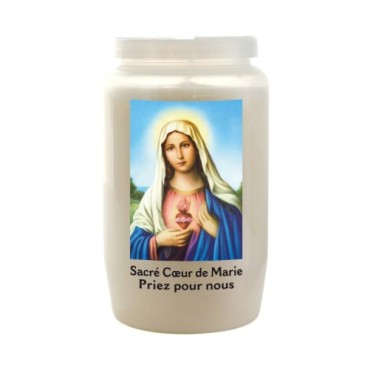 Veilleuse blanche 3 jours avec image classique de saint, hauteur 9,5 cm Ø 5.5 cm..