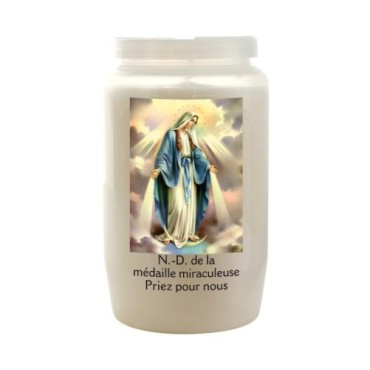 Veilleuse blanche 3 jours avec image classique de saint, hauteur 9,5 cm Ø 5.5 cm..