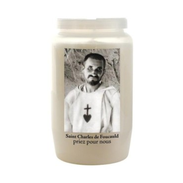Veilleuse blanche 3 jours avec image classique de saint, hauteur 9,5 cm Ø 5.5 cm..