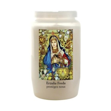 Veilleuse blanche 3 jours avec image classique de saint, hauteur 9,5 cm Ø 5.5 cm..