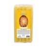 Lot de 5 petites bougies de priere teintees dans la masse representant differents saints. Hauteur : 15 cm, Diametre : 1,5 cm..