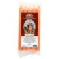Lot de 5 petites bougies de priere teintees dans la masse representant differents saints. Hauteur : 15 cm, Diametre : 1,5 cm..