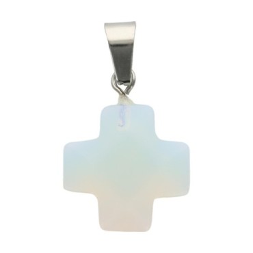 Croix de cou carree bombee en pierre naturelle ou synthetique, hauteur 1,60 cm Plusieurs modeles.