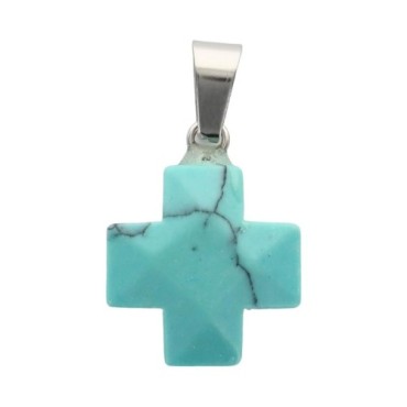 Croix de cou carree bombee en pierre naturelle ou synthetique, hauteur 1,60 cm Plusieurs modeles.