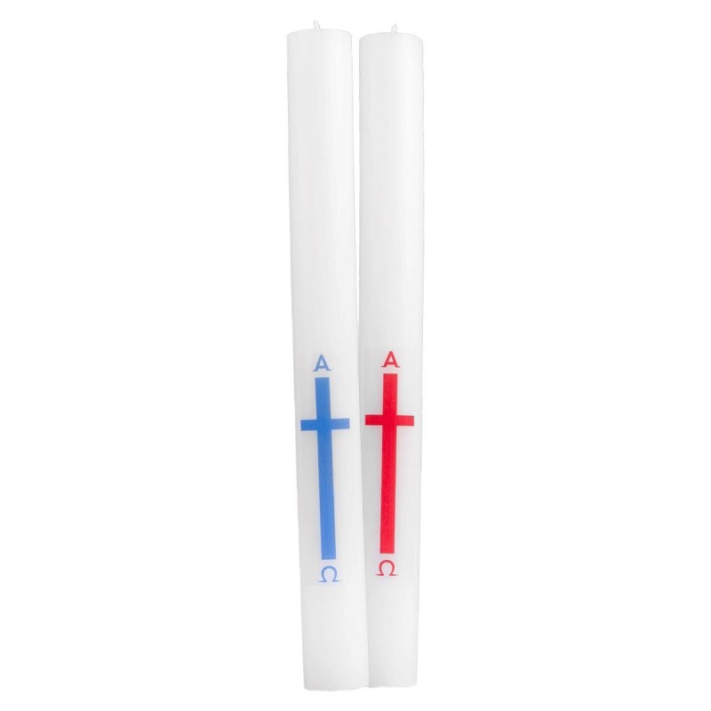 Cierge Profession de Foi autocollant croix, alpha, omega Ø 4 cm H. 40 cm..