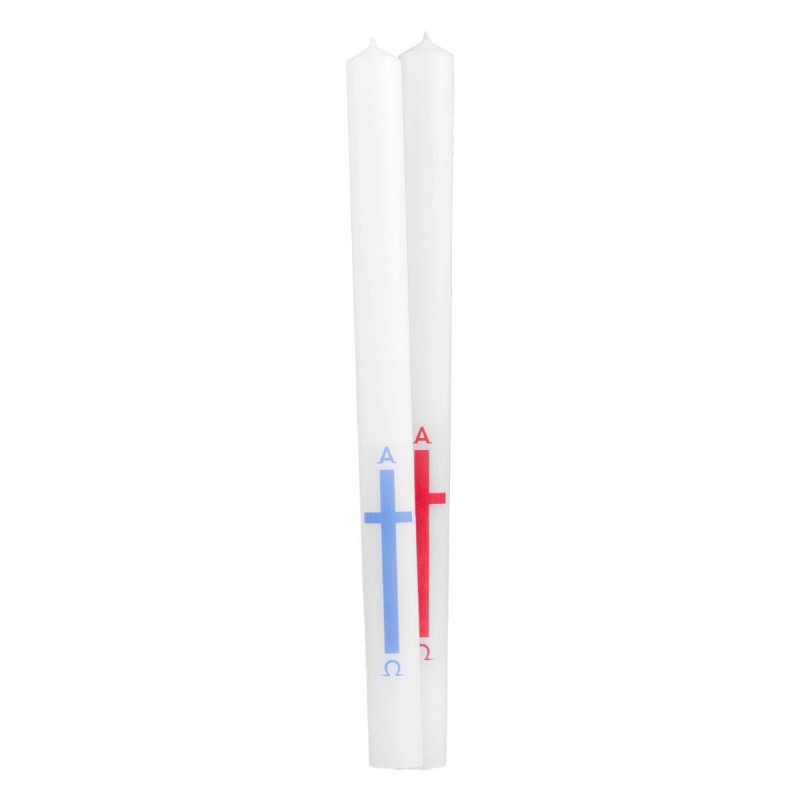 Cierge Profession de Foi autocollant croix, alpha, omega Ø 2,6 cm H. 34 cm..