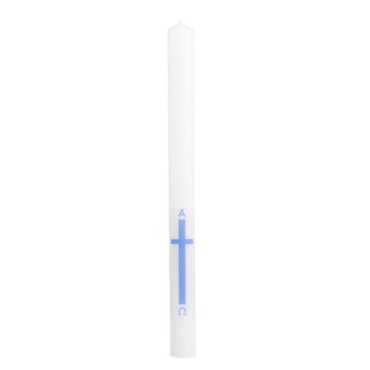 Cierge Profession de Foi autocollant croix, alpha, omega Ø 2,6 cm H. 34 cm..