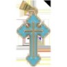 Croix de cou orthodoxe en metal couleur doree emaille H. 2,5 cm..