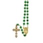 Chapelet grains aventurine, Ø 7 mm, chaine couleur dorée, longueur au cœur 32 cm, croix avec Christ. Livré en boite..
