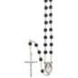 Chapelet en hématite octogonale Ø 6 mm, chaîne argentée, croix avec Christ, longueur au cœur 35 cm..