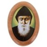 Plaque auto en bois d olivier forme ovale H. 4 x 3 cm avec resine de