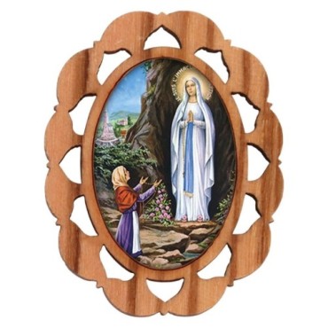 Plaque auto en bois d olivier hauteur 3 cm avec resine. Disponible avec differents Saints.
