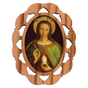 Plaque auto en bois d olivier hauteur 3 cm avec resine. Disponible avec differents Saints.