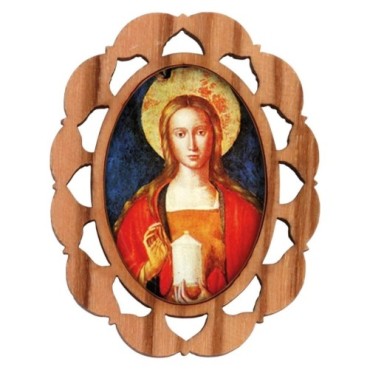 Plaque auto en bois d olivier hauteur 3 cm avec resine. Disponible avec differents Saints.