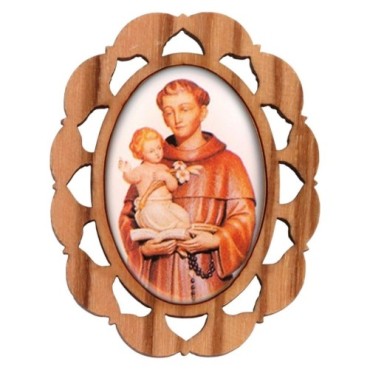 Plaque auto en bois d olivier hauteur 3 cm avec resine. Disponible avec differents Saints.