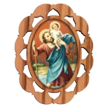 Plaque auto en bois d olivier hauteur 3 cm avec resine. Disponible avec differents Saints.