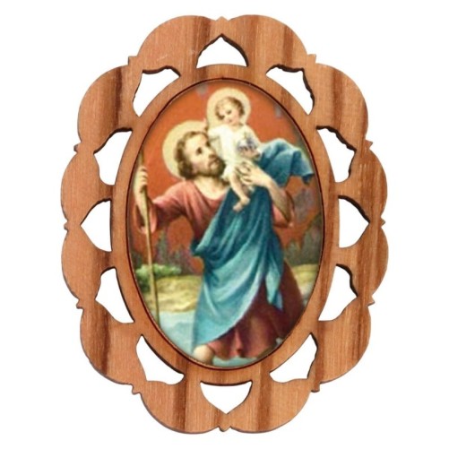 Plaque auto en bois d olivier hauteur 3 cm avec resine. Disponible avec differents Saints.