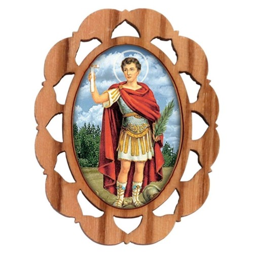 Plaque auto en bois d olivier hauteur 3 cm avec resine. Disponible avec differents Saints.