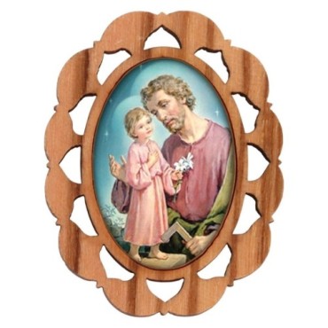 Plaque auto en bois d olivier hauteur 3 cm avec resine. Disponible avec differents Saints.