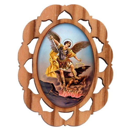 Plaque auto en bois d olivier hauteur 3 cm avec resine. Disponible avec differents Saints.