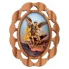 Plaque auto en bois d olivier hauteur 3 cm avec resine. Disponible avec differents Saints.