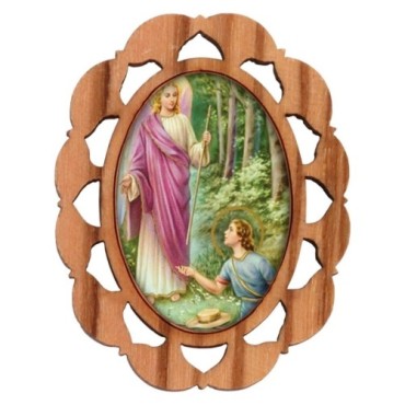 Plaque auto en bois d olivier hauteur 3 cm avec resine. Disponible avec differents Saints.