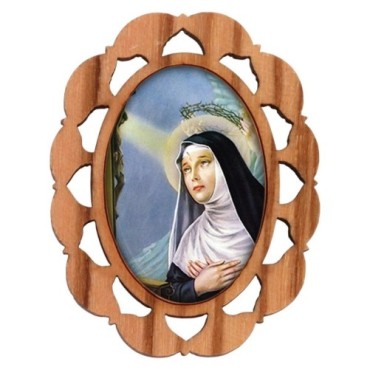 Plaque auto en bois d olivier hauteur 3 cm avec resine. Disponible avec differents Saints.