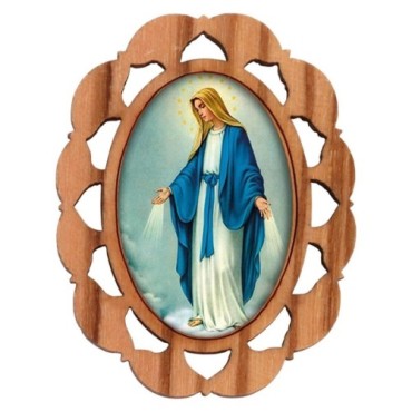 Plaque auto en bois d olivier hauteur 3 cm avec resine. Disponible avec differents Saints.