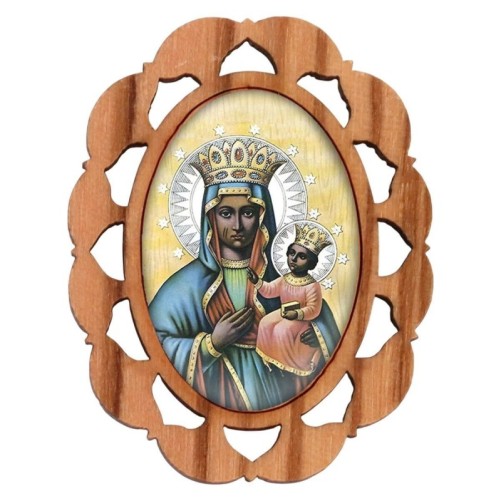 Plaque auto en bois d olivier hauteur 3 cm avec resine. Disponible avec differents Saints.