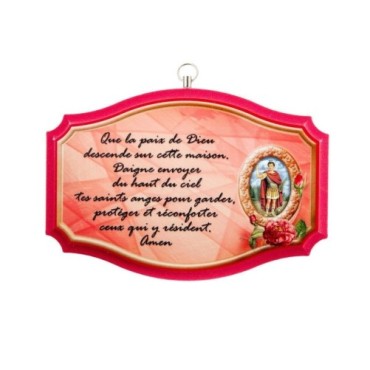 Plaque de porte en bois avec bénediction de la maison H. 10,5 x 15,5 cm avec résine, plusieurs saints..