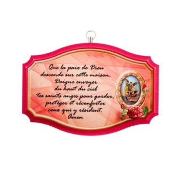 Plaque de porte en bois avec bénediction de la maison H. 10,5 x 15,5 cm avec résine, plusieurs saints..