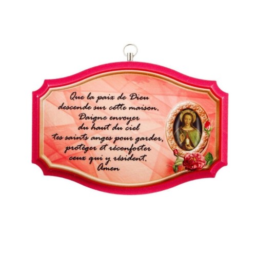Plaque de porte en bois avec bénédiction de la maison, H 10,5 × 15,5 cm, résine