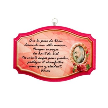 Plaque de porte en bois avec bénediction de la maison H. 10,5 x 15,5 cm avec résine, plusieurs saints..