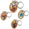 Porte-cles en bois d olivier H. 3,8 cm double face saint christophe et resine des saints..