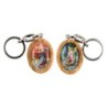 Porte-cles en bois d olivier H. 3,8 cm double face saint christophe et resine des saints..