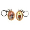 Porte-cles en bois d olivier H. 3,8 cm double face saint christophe et resine des saints..
