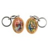 Porte-cles en bois d olivier H. 3,8 cm double face saint christophe et resine des saints..