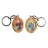 Porte-cles en bois d olivier H. 3,8 cm double face saint christophe et resine des saints..