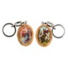 Porte-cles en bois d olivier H. 3,8 cm double face saint christophe et resine des saints..