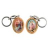 Porte-cles en bois d olivier H. 3,8 cm double face saint christophe et resine des saints..