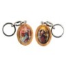 Porte-cles en bois d olivier H. 3,8 cm double face saint christophe et resine des saints..
