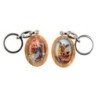 Porte-cles en bois d olivier H. 3,8 cm double face saint christophe et resine des saints..