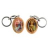 Porte-cles en bois d olivier H. 3,8 cm double face saint christophe et resine des saints..