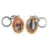 Porte-cles en bois d olivier H. 3,8 cm double face saint christophe et resine des saints..