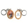 Porte-cles en bois d olivier H. 3,8 cm double face saint christophe et resine des saints..