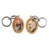 Porte-cles en bois d olivier H. 3,8 cm double face saint christophe et resine des saints..