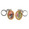 Porte-cles en bois d olivier H. 3,8 cm double face saint christophe et resine des saints..