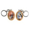Porte-cles en bois d olivier H. 3,8 cm double face saint christophe et resine des saints..