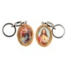 Porte-cles en bois d olivier H. 3,8 cm double face saint christophe et resine des saints..